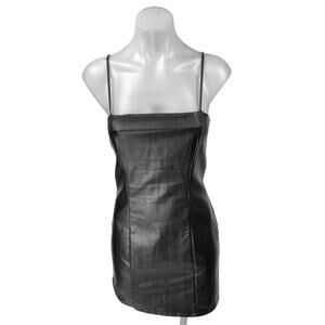 Superdown Black Faux Vegan Leather  Sleeveless Cami Camisole Mini Tank Dress XS